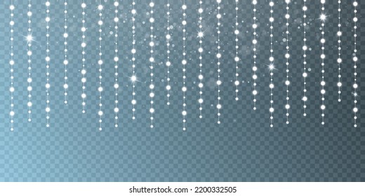 Christmas lights isolated on transparent background. Set of golden Christmas glowing garlands with sparks. For congratulations, invitations and advertising design. 	