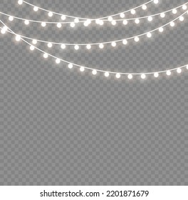 Weihnachtsleuchten einzeln auf transparentem Hintergrund. Weihnachtslichtes, mehrfarbiges Grandland. Weihnachtslampe leuchtend Garland. für das neue Jahr und Weihnachten. Lichteffekt. Vektorgrafik.