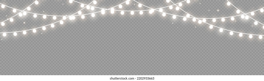 Weihnachtsleuchten einzeln auf transparentem Hintergrund. Weihnachtslichtes, mehrfarbiges Grandland. Weihnachtslampe leuchtend Garland. für das neue Jahr und Weihnachten. Lichteffekt. Vektorgrafik.