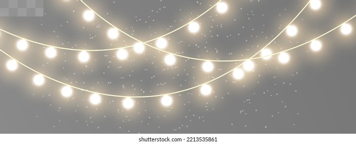 Christmas lights isolated on transparent background. Vector illustration.	