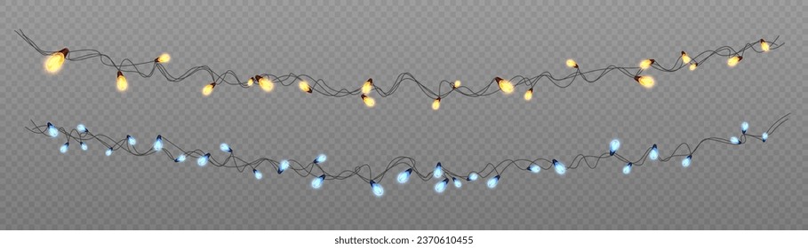 Christmas lights isolated on transparent background. Set of Christmas glowing garlands. For advertising invitations, web banners, postcards. Vector	
