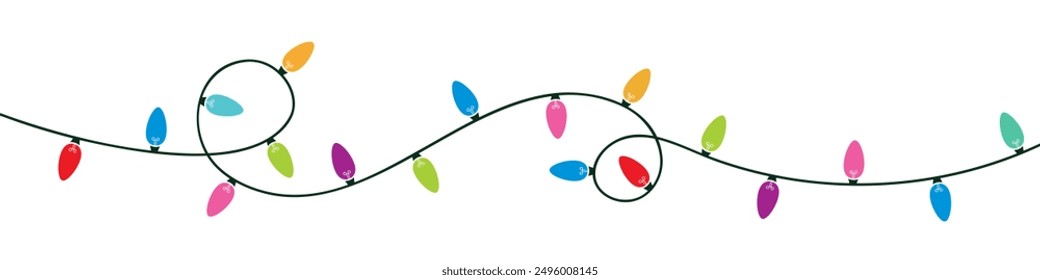 Christmas Lights Isolated on Transparent Backgound. Festive Colorful Christmas Lights String Decoration. Vector Graphic for Christmas Cards, Banners, Poster, Web