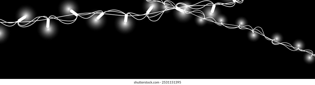 Christmas lights isolated on transparent background. Set of golden xmas glowing garland. Vector illustration