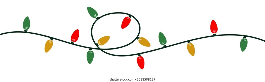 Christmas Lights Isolated on Transparent Backgound. Festive Colorful Christmas Lights String Decoration. Vector Graphic for Christmas Cards, Banners, Poster, Web