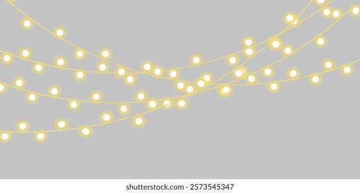 Christmas lights isolated on transparent background.