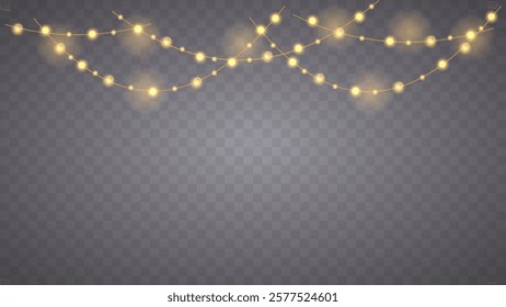 Christmas lights isolated on transparent background. Xmas glowing garland. Vector illustration