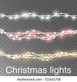 Christmas lights isolated on transparent background. Garlands, Christmas decorations vector illustration.