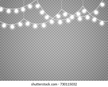 Christmas lights isolated on transparent background. Xmas glowing garland. Vector illustration