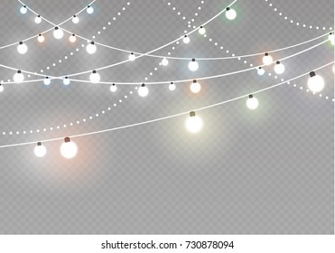 Christmas lights isolated on transparent background. Xmas glowing garland. Vector illustration