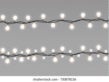 Christmas lights isolated on transparent background. Xmas glowing garland. Vector illustration