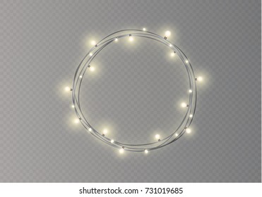 Christmas lights isolated on transparent background. Xmas glowing garland. Vector illustration