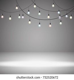 Christmas lights isolated on transparent background. Set of golden xmas glowing garland. Vector illustration
