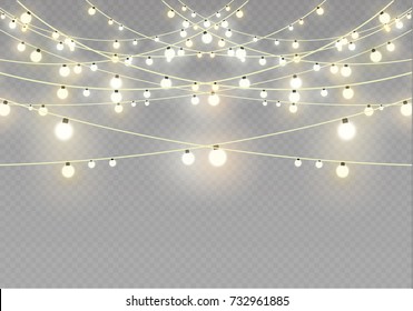 Christmas lights isolated on transparent background. Xmas glowing garland. Vector illustration