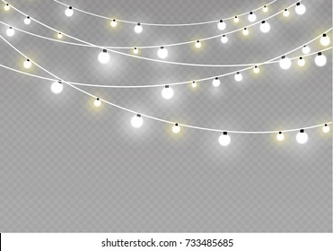 Christmas lights isolated on transparent background. Xmas glowing garland. Vector illustration