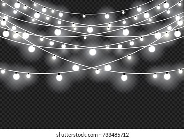 Christmas lights isolated on transparent background. Xmas glowing garland. Vector illustration