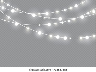Christmas lights isolated on transparent background. Xmas glowing garland. Vector illustration