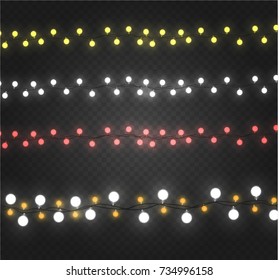 Christmas lights isolated on transparent background. Xmas glowing garland. Vector illustration