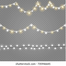 Christmas lights isolated on transparent background. Xmas glowing garland. Vector illustration