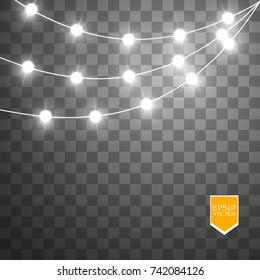 Christmas lights isolated on transparent background. Xmas glowing garland. Vector