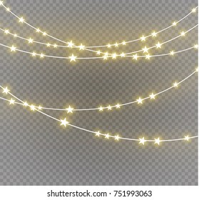 Christmas lights isolated on transparent background. Xmas glowing garland. Vector illustration