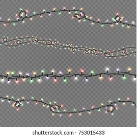 Christmas lights isolated on transparent background. Xmas glowing garland. Vector illustration