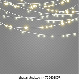 Christmas lights isolated on transparent background. Xmas glowing garland. Vector illustration