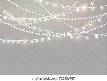 Christmas lights isolated on transparent background. Xmas glowing garland. Vector illustration