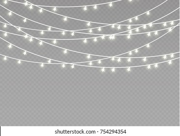 Christmas lights isolated on transparent background. Xmas glowing garland. Vector illustration