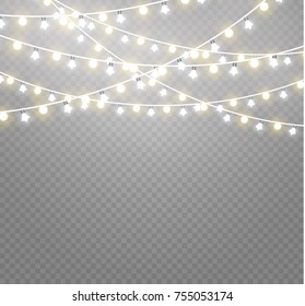 Christmas lights isolated on transparent background. Xmas glowing garland. Vector illustration