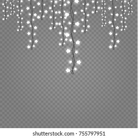 Christmas lights isolated on transparent background. Xmas glowing garland. Vector illustration