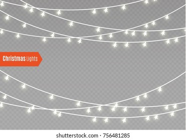 Christmas lights isolated on transparent background. Xmas glowing garland. Vector illustration