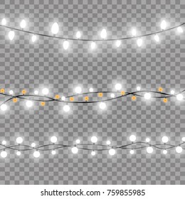 Christmas lights isolated on transparent background. Xmas glowing garland. Vector illustration