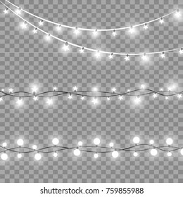 Christmas lights isolated on transparent background. Xmas glowing garland. Vector illustration