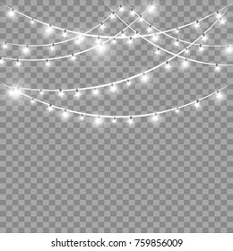 Christmas lights isolated on transparent background. Xmas glowing garland. Vector illustration