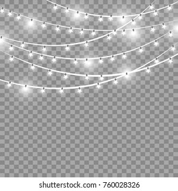 Christmas lights isolated on transparent background. Xmas glowing garland. Vector illustration
