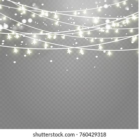 Christmas lights isolated on transparent background. Xmas glowing garland. Vector illustration