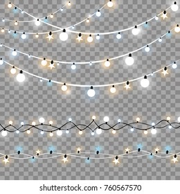 Christmas lights isolated on transparent background. Xmas glowing garland. Vector illustration