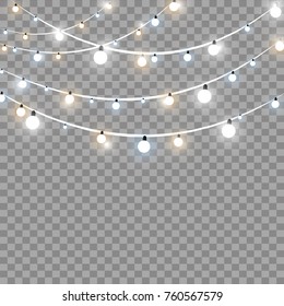 Christmas lights isolated on transparent background. Xmas glowing garland. Vector illustration