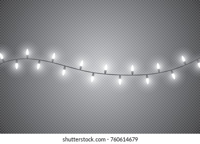 Christmas lights isolated on transparent background. Xmas glowing garland. Vector illustration