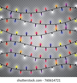 Christmas lights isolated on transparent background. Xmas glowing garland. Vector illustration