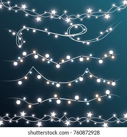 Christmas lights isolated on transparent background. Xmas glowing garland. Vector illustration