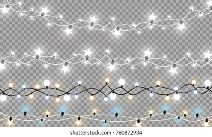 Christmas lights isolated on transparent background. Xmas glowing garland. Vector illustration