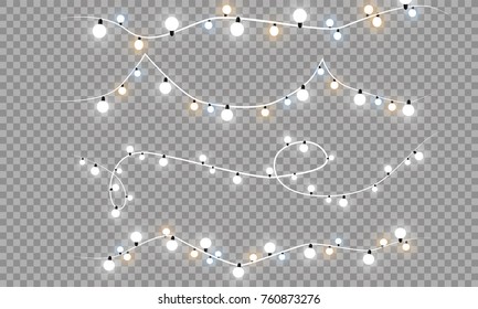 Christmas lights isolated on transparent background. Xmas glowing garland. Vector illustration