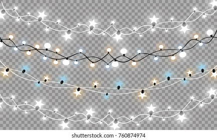 Christmas lights isolated on transparent background. Xmas glowing garland. Vector illustration