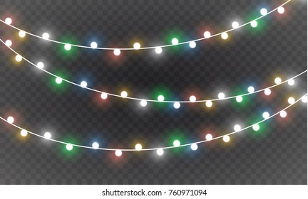 Christmas lights isolated on transparent background. Xmas glowing garland. Vector illustration