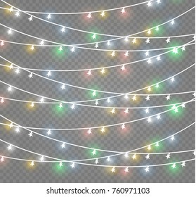 Christmas lights isolated on transparent background. Xmas glowing garland. Vector illustration