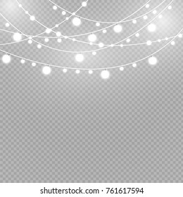 Christmas lights isolated on transparent background. Vector illustration. Xmas glowing garland. 