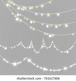 Christmas lights isolated on transparent background. Vector illustration. Xmas glowing garland. 