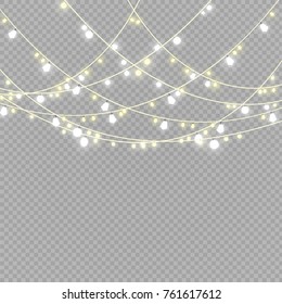 Christmas lights isolated on transparent background. Vector illustration. Xmas glowing garland. 