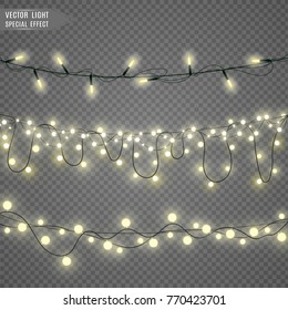 Christmas lights isolated on transparent background. Vector illustration.